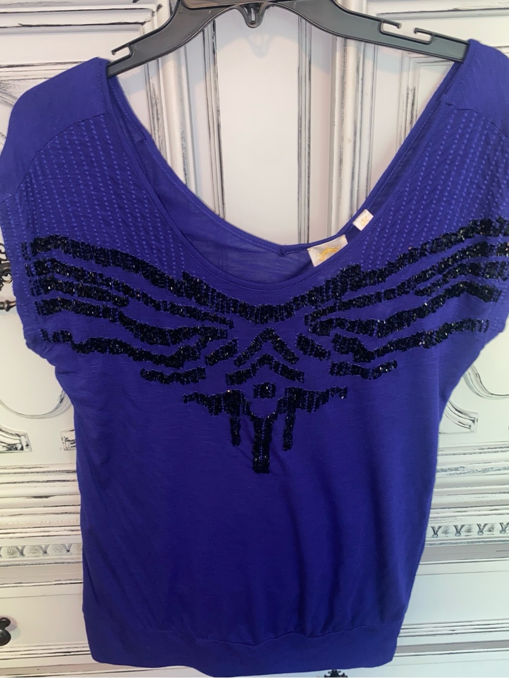 Women's Beaded Embellished Blue Top